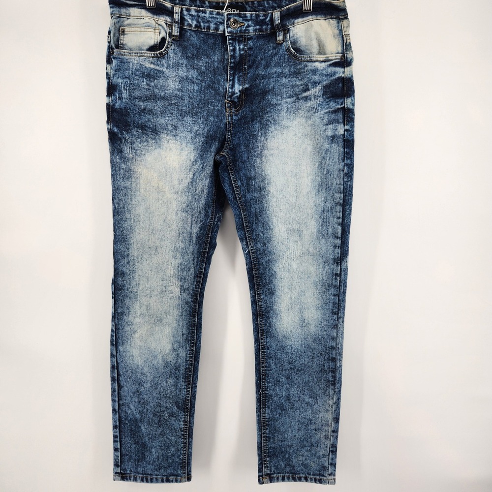 WT02 Mens Skinny Jeans Blue Acid Wash Stretch Tech Denim Pants 36x30